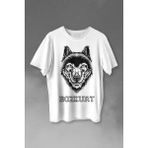 Kendim Seçtim Kırmızı Gözlü Vahşi Kurt Kafası Wolf Head Bozkurt Baskılı Tişört T-Shirt Beyaz - XL - 63A-Beyaz