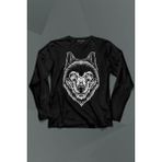 Kendim Seçtim Kırmızı Gözlü Vahşi Kurt Kafası Wolf Head Bozkurt Uzun Kollu Tişört Baskılı T-Shirt - 001-Siyah - XL
