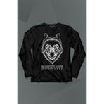 Kendim Seçtim Kırmızı Gözlü Vahşi Kurt Kafası Wolf Head Bozkurt Uzun Kollu Tişört Baskılı T-Shirt - 001-Siyah
