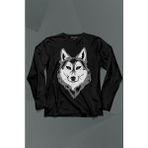 Kendim Seçtim Kurt Kafası Wolf Head Bozkurt Yeşil Gözlü Uzun Kollu Tişört Baskılı T-Shirt - 001-Siyah - 2XL