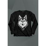 Kendim Seçtim Kurt Kafası Wolf Head Bozkurt Yeşil Gözlü Uzun Kollu Tişört Baskılı T-Shirt - 001-Siyah - XS