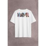 Kendim Seçtim Marvel Spiderman Hulk Deadpool Iron Man Sırt Ön Baskılı Oversize Tişört T-Shirt - Beyaz - 2XL