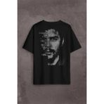 Kendim Seçtim Metal Poster Ernosto Che Guevara Hafl Face Yarım Yüz Sırt Ön Baskılı Oversize Tişört T-Shirt - Siyah