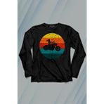 Kendim Seçtim Motorcycle Vintage Woman Silhouette Retro Uzun Kollu Tişört Baskılı T-Shirt - 001-Siyah