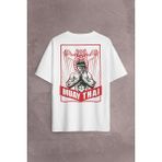 Kendim Seçtim Muay Thai Tiger Muaythai Kick Boks Boxing Uzak Doğu Sırt Ön Baskılı Oversize Tişört T-Shirt - Beyaz