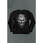 Kendim Seçtim Müzik Dinleyen Bereli Kuru Kafa Kulaklık Bere Skull Listen Musicuzun Kollu Tişört Baskılı T-Shirt - 001-Siyah - XS
