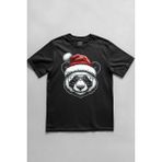 Kendim Seçtim Panda Santa Noel Şapkası Baskılı Tişört Funny New Year Yeni Yıl Yılbaşı T-Shirt Unisex - Siyah - 2XL