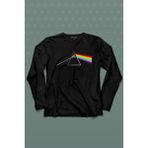 Kendim Seçtim Pink Floyd Prizma Kırılan Işık Tayfı Gök Kuşağı Renkleri Uzun Kollu Tişört Baskılı T-Shirt - 001-Siyah - XS