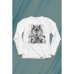 Kendim Seçtim Ride To Wild Wolf And Motorcycle Kurt ve Motor Outdoor Uzun Kollu Tişört - 001-Beyaz - XS