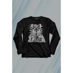 Kendim Seçtim Ride To Wild Wolf And Motorcycle Kurt ve Motor Outdoor Uzun Kollu Tişört Baskılı T-Shirt - 001-Siyah