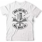 Kendim Seçtim Rock And Roll Skeleton Wıll Never Dıe Mikrofon Erkek Tişört - XXL - Beyaz