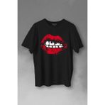 Kendim Seçtim Seksi Dudaklar Sexy Piercing Kadın Ağzı Baskılı Tişört T-Shirt - Siyah