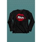 Kendim Seçtim Seksi Dudaklar Sexy Piercing Kadın Ağzı Uzun Kollu Tişört Baskılı T-Shirt - 001-Siyah - XL