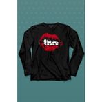 Kendim Seçtim Seksi Dudaklar Sexy Piercing Kadın Ağzı Uzun Kollu Tişört Baskılı T-Shirt - 001-Siyah