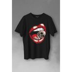 Kendim Seçtim Skull Kuru Kafa Wampir Dudak Kadın Dudağı Baskılı Tişört T-Shirt - XS - Siyah