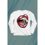 Kendim Seçtim Skull Kuru Kafa Wampir Dudak Kadın Dudağı Uzun Kollu Tişört - 001-Beyaz - 2XL