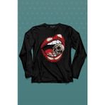 Kendim Seçtim Skull Kuru Kafa Wampir Dudak Kadın Dudağı Uzun Kollu Tişört Baskılı T-Shirt - 001-Siyah - XS