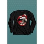 Kendim Seçtim Skull Kuru Kafa Wampir Dudak Kadın Dudağı Uzun Kollu Tişört Baskılı T-Shirt - 001-Siyah