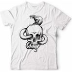 Kendim Seçtim Snake And Skull Kuru Kafa Kobra Yılan Skeleton Erkek Tişört - XL - Beyaz