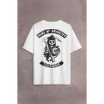 Kendim Seçtim Sons Of Anarchy California Skull Hayalet Sırt Ön Baskılı Oversize Tişört T-Shirt - Beyaz - 2XL