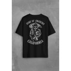Kendim Seçtim Sons Of Anarchy California Skull Hayalet Sırt Ön Baskılı Oversize Tişört T-Shirt - Siyah