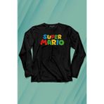 Kendim Seçtim Super Mario Seres Uzun Kollu Tişört Baskılı T-Shirt - 001-Siyah - XS