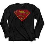 Kendim Seçtim Superman Flame Alev Logo Super Man Uzun Kollu Tişört - 001-Siyah