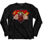 Kendim Seçtim Superman Spıderman Super Spıder Man Örümcek Adam Kollu Tişört - 001-Siyah - XL