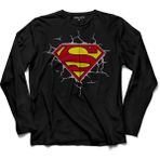 Kendim Seçtim Superman Super Man Logo 3 Boyutlu Uzun Kollu Tişört - 001-Siyah