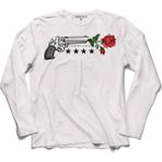Kendim Seçtim T04S2254 Guns N And Roses Gun Gül ve Kan Silah Tabanca Uzun Kollu Beyaz Erkek T-shirt