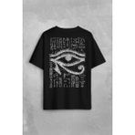 Kendim Seçtim The Eye Of Ra Antik Mısır Ra'ın Gözü Baskılı Unisex Oversize Siyah Tişört - 2XL