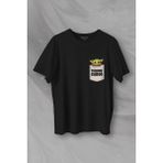 Kendim Seçtim The Mandalorian Bebek Yoda Cep Tasarımı Baskılı Tişört Unisex T-Shirt - 2XL - Siyah