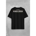 Kendim Seçtim The Mandalorian Bebek Yoda Cep Tasarımı Star Wars Sırt Ön Baskılı Oversize Tişört T-Shirt - Siyah