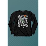 Kendim Seçtim Uzayda Satürn Gezegeni Yanında Basketbol Oynayan Astronot Uzun Kollu Tişört Baskılı T-Shirt - 001-Siyah - XS