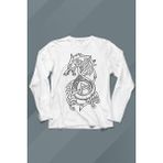Kendim Seçtim Viking Fenrır Wolf Vikings Kurt Kafa Street Urban Uzun Kollu Tişört - 001-Beyaz - XL