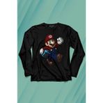 Kendim Seçtim Yeni Süper Mario Bros Mario Uzun Kollu Tişört Baskılı T-Shirt - 001-Siyah - 2XL
