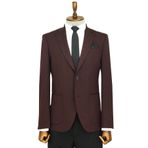 Kendinden Desenli Slim Fit Sivri Yaka Bordo Erkek Ceket - Wessi