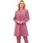 Kendinden Dik Yakalı Tek Düğmeli Uzun Ceket-Rose - 42