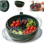 Kendinden Dönen Berry Bowl Seramik, Drenaj Delikli, 360 ° Meyve ve Sebze Yıkama Kevgir, Çilek, Yaban Mersini ve Mutfak Servisi için Otomatik Girdap Berry Yıkama Makinesi