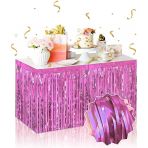 Kendinden Yapışkanlı Pembe Metalize Püsküllü Masa Eteği – 75 X 275 Cm Parti Süslemesi Mirsm0010k-E223-P