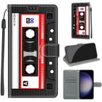KENHONER Samsung Galaxy S24 için cep telefonu kılıfı, Samsung S24 kılıfı, birinci sınıf deri kapaklı katlanabilir darbeye dayanıklı manyetik [dik durma fonksiyonu] [kart bölmeleri] koruyucu kılıf çanta - ses