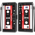 KENHONER Samsung Galaxy S25 5G için cep telefonu kılıfı, birinci sınıf deri kapaklı katlanabilir darbeye dayanıklı manyetik [dik durma fonksiyonu] [kart bölmeleri] koruyucu kılıf çanta (ses bandı)