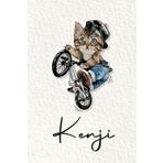 Kenji: Cahier personnalisé avec prénom Kenji | Cadeau d'anniversaire pour enfant, garçon, homme, copain ... | Chat à bicyclette | 110 pages lignée, Petit Format 6x9 pouces (15,24 x 22,86 cm)