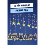 Kenko Fişli Yeni Yıl Çam Ağacı Geyik Çan Temalı Işık Zinciri Yılbaşı Noel Perde LED Süsleme Yılbaşı Lamba - Gün Işığı - Sarı