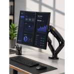 Kenly Nb F160 Çift Kollu Gazlı Monitör Askı Aparatı 17-27 Inç Uyumlu 2-9 kg Taşıma Kapasiteli 360° Döner Ergonomik Masa Tutucu - Siyah