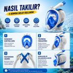 Kenly Tam Yüz Şnorkel Maske S-M ve L-Xl Beden 180° Panoramik Görüş Dry Top Sistem Anti Buğu Sızdırmaz Deniz Gözlüğü Şnorkel Seti - L - XL - Mavi - Beyaz