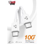 Kensa 100W Destekli Uyumlu Type C To Type C Hızlı Şarj Kablosu Beyaz 1 Metre