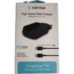 Kensa 3.0A 25W Type-C Şarj Başlığı Hızlı Şarj Quick Şarj Özellikli Şarj Aleti Adaptörü + Kablo Seti Orjinal 25 Watt Siyah