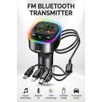 Kensa Bluetooth Fm Transmitter – 3 USB Portlu Süper Hızlı Araç Şarj Cihazı - Siyah