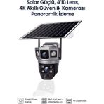 Kensa Güneş Enerji Panelli 4 Lensli Dış Mekan Kamerası - 2 Yönlü Sesli Konuşma & Gece Görüşü - TEK